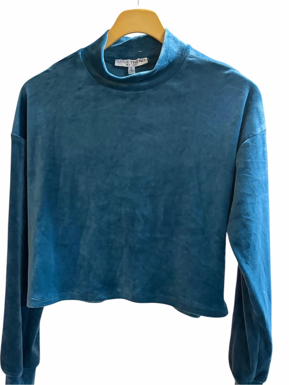 Love Tree Teal Mock-Neck Velvet Crew Sweater